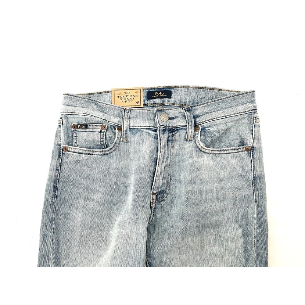 NWT Polo Ralph Lauren The Tompkins Skinny Crop Distressed Jeans 28 Light Wash - Picture 3 of 13